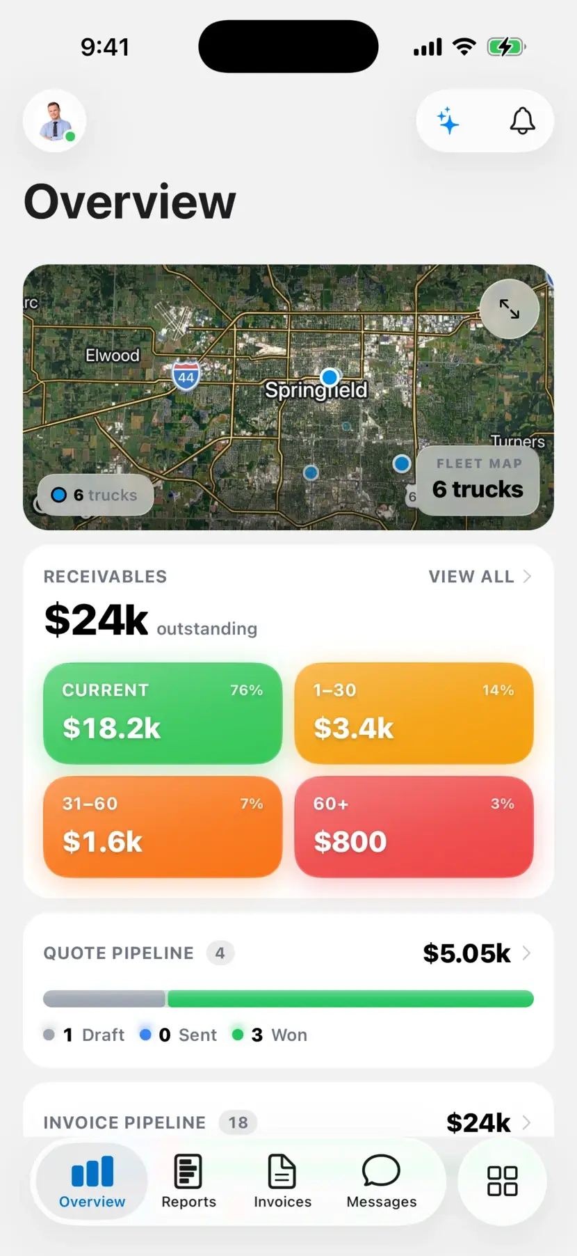 DropHaul app showing the operations dashboard